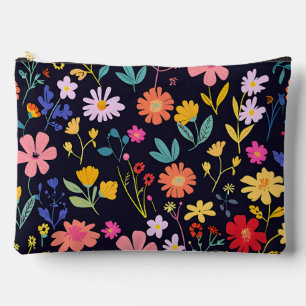 Dunkles farbenfrohes Ditsy-Blumenmuster im Boho-St Zubehörtasche