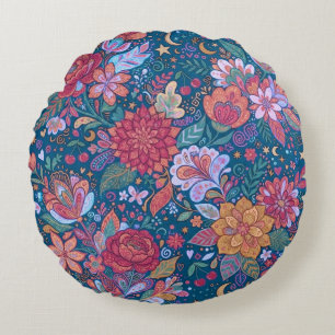 Dunkles florales botanisches Muster mit vintage St Rundes Kissen