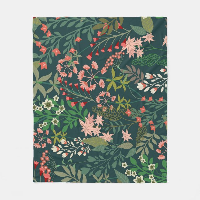Dunkles florales botanisches nahtloses Muster Fleecedecke (Vorderseite)