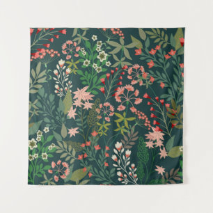 Dunkles florales botanisches nahtloses Muster Wandteppich
