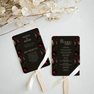 Dunkles florales Hochzeitsprogramm Elegantes Burgu Fächer