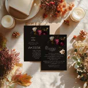 Dunkles florales Hochzeitsprogramm Elegantes Burgu Programm