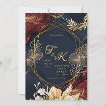 Dunkles florales Monogramm - Hochzeitseinladung vo