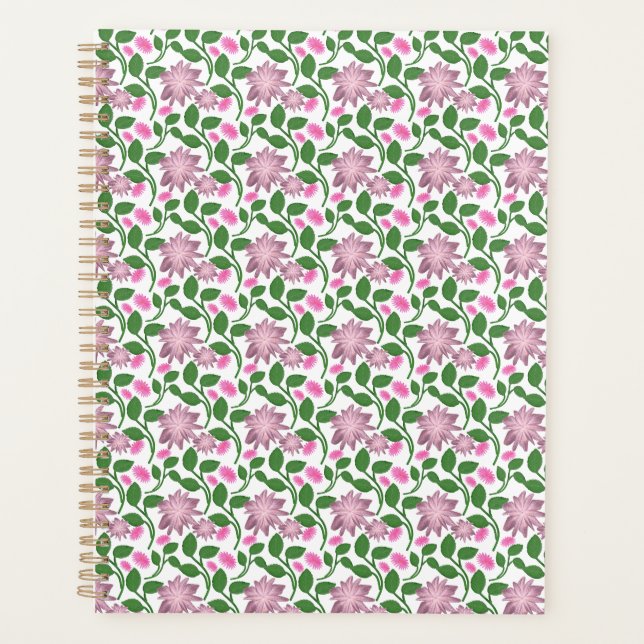 Dunkles florales nahtloses Muster rosa Blumen grün Planer (Vorderseite)