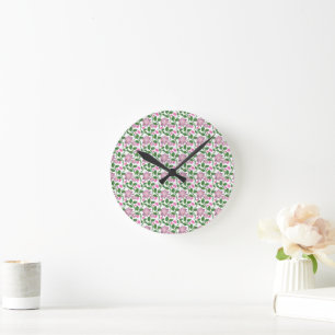 Dunkles florales nahtloses Muster rosa Blumen grün Runde Wanduhr