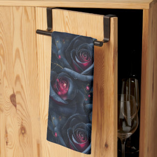 Dunkles florales Nahtloses Muster - Schwarze Rose Geschirrtuch