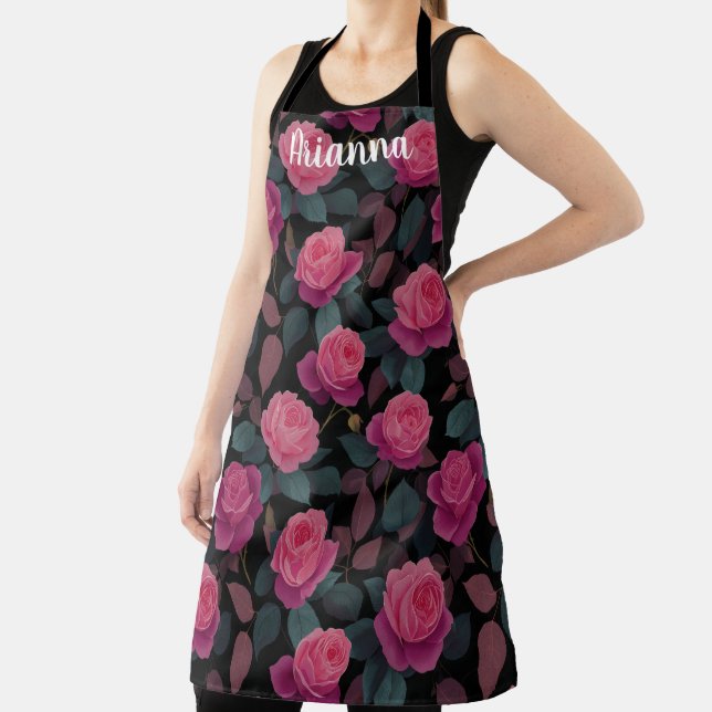 Dunkles Florales Rosa-Rosen-Muster Custom Schürze (InSitu)