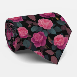 Dunkles florales rosa Rosenmuster Krawatte