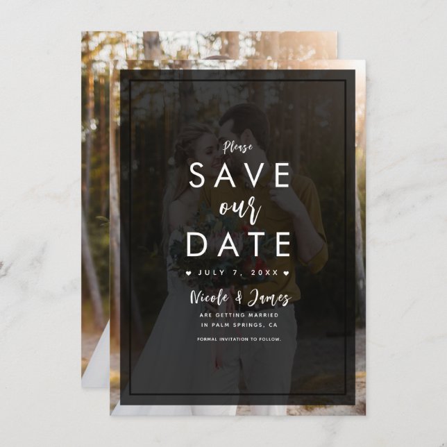 Dunkles Foto Tint Overlay Save the Date modern Einladung (Vorne/Hinten)