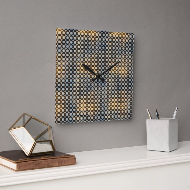 Dunkles geometrisches Gitter Abstract Pattern Desi Quadratische Wanduhr (Büro)