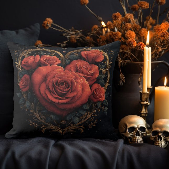 Dunkles goldenes Herz mit Rose Kissen (Von Creator hochgeladen)