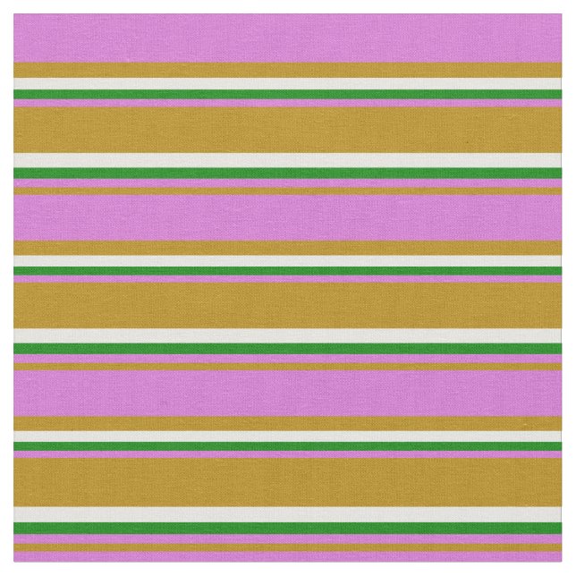 Dunkles Goldenrod, Orchid, Grün & Weiß Muster Stoff (Nahaufnahme)