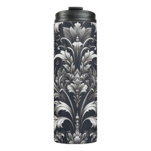 Dunkles Gothic-Fett Ornamental-Blumenmuster Thermosbecher