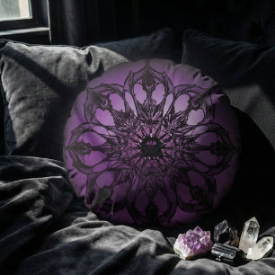 Dunkles Gothic-Lila-Mandala-Mystisch Rundes Kissen