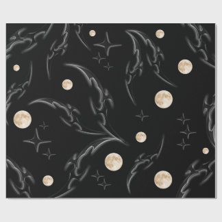 Dunkles Gothic-Mond- und Stern-Verpackungspapier  Geschenkpapier
