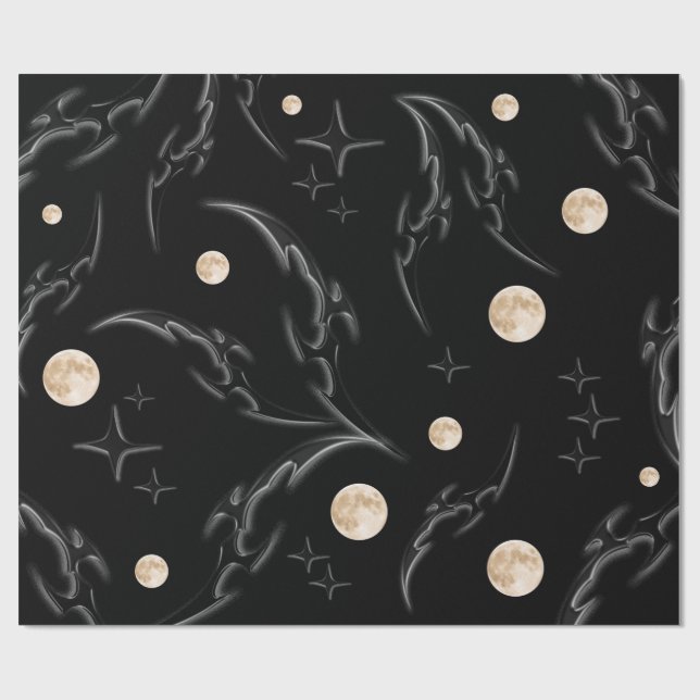 Dunkles Gothic-Mond- und Stern-Verpackungspapier  Geschenkpapier (Flach)
