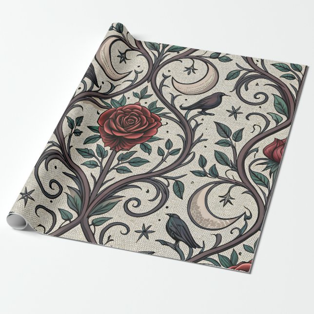 Dunkles Gothic-Rosen-Muster (1) Geschenkpapier (Ungerollt)