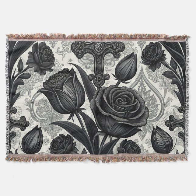 Dunkles Gothic-Rosen-Muster (2) Decke (Vorderseite)