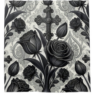 Dunkles Gothic-Rosen-Muster (2) Duschvorhang