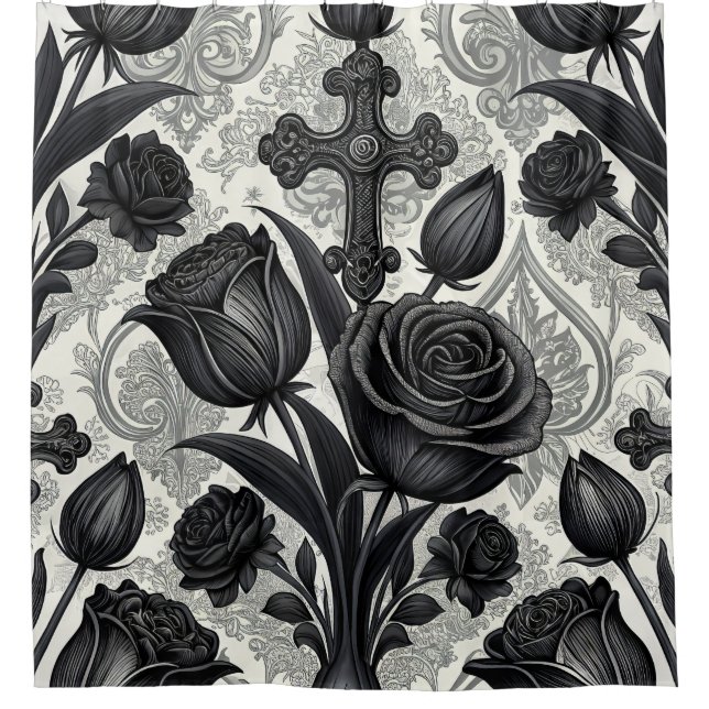 Dunkles Gothic-Rosen-Muster (2) Duschvorhang (Vorderseite)