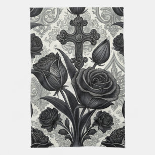 Dunkles Gothic-Rosen-Muster (2) Geschirrtuch
