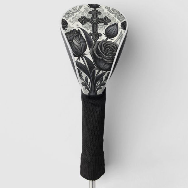 Dunkles Gothic-Rosen-Muster (2) Golf Headcover (Vorderseite)