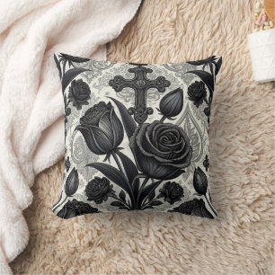 Dunkles Gothic-Rosen-Muster (2) Kissen