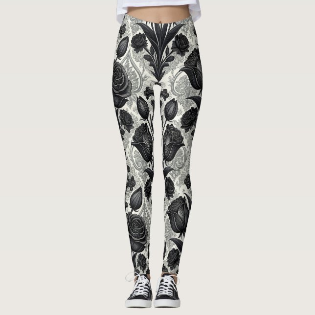 Dunkles Gothic-Rosen-Muster (2) Leggings (Vorderseite)