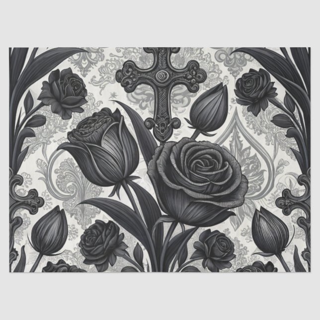 Dunkles Gothic-Rosen-Muster (2) Seidenpapier (Vorderseite)