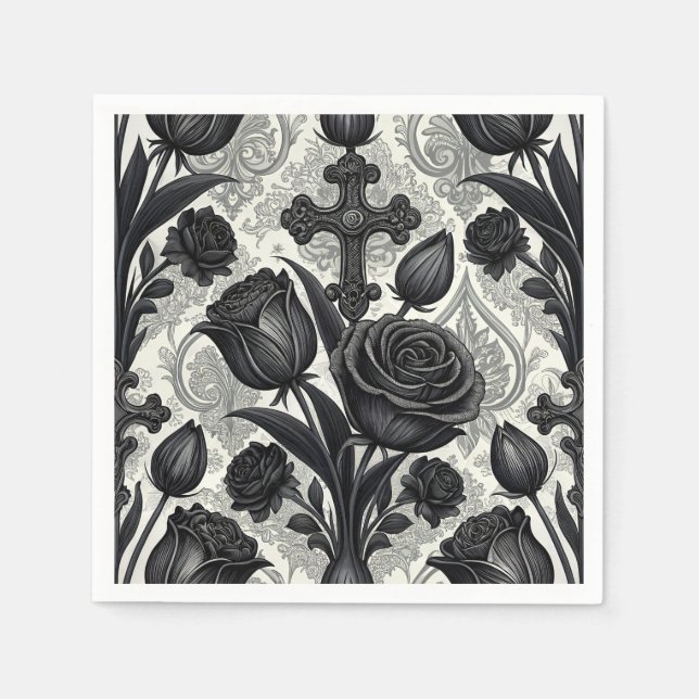 Dunkles Gothic-Rosen-Muster (2) Serviette (Vorderseite)