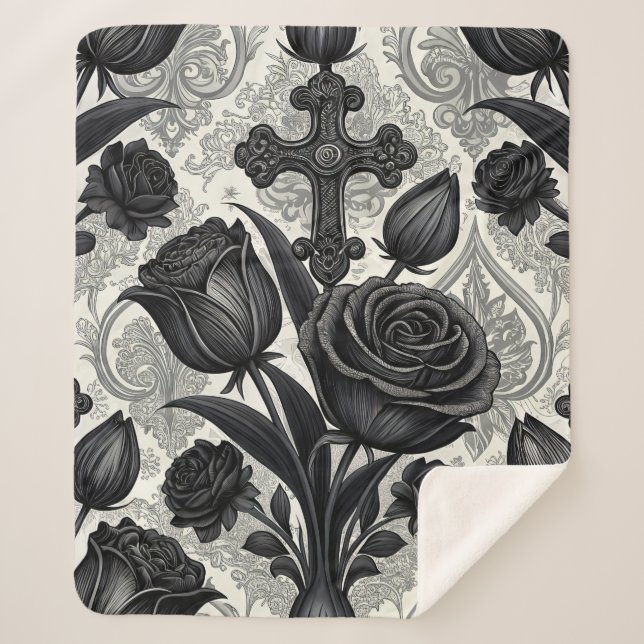 Dunkles Gothic-Rosen-Muster (2) Sherpadecke (Vorderseite)