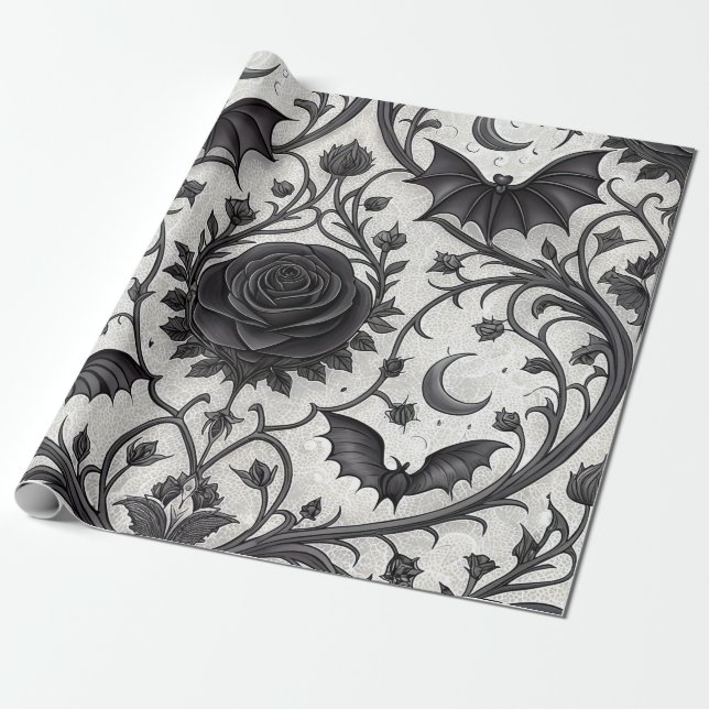 Dunkles Gothic-Rosen-Muster (3) Geschenkpapier (Ungerollt)