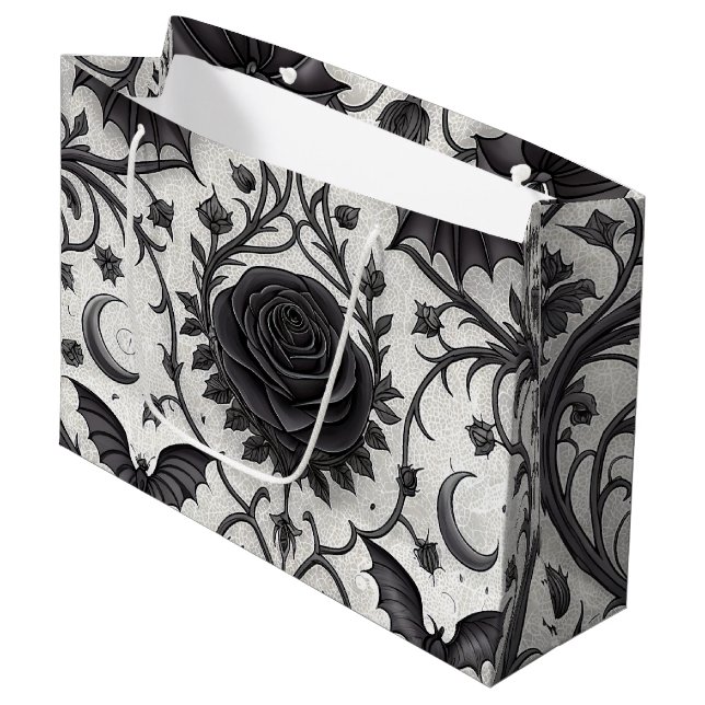 Dunkles Gothic-Rosen-Muster (3) Große Geschenktüte (Vorderseite Schrägansicht)