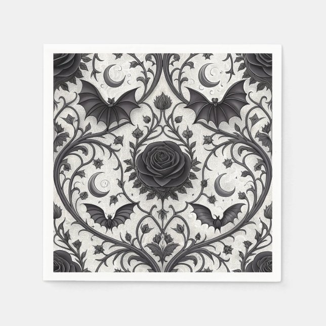 Dunkles Gothic-Rosen-Muster (3) Serviette (Vorderseite)