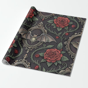 Dunkles Gothic-Rosen-Muster (4) Geschenkpapier