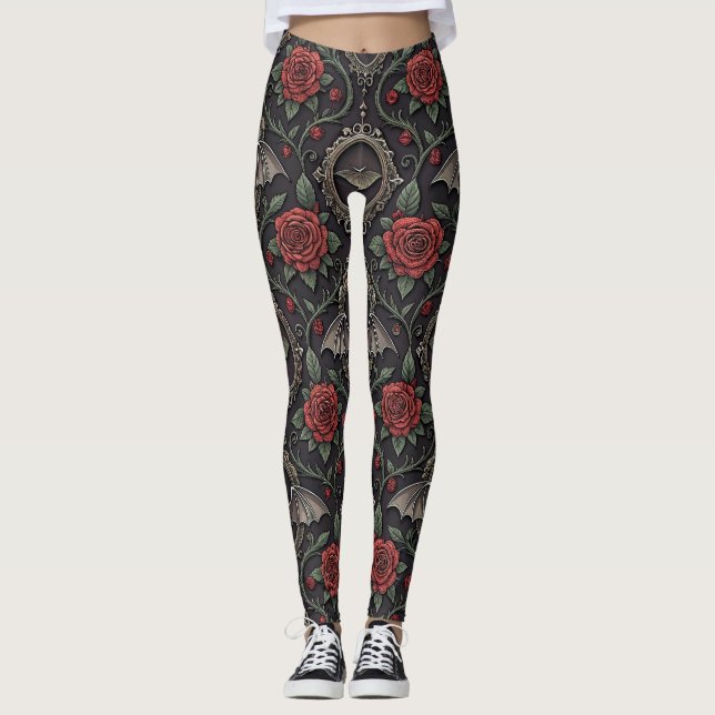 Dunkles Gothic-Rosenmuster (4) Leggings (Vorderseite)