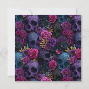 Dunkles gotisches florales Totenkopf-Nahtlosmuster Feiertagskarte