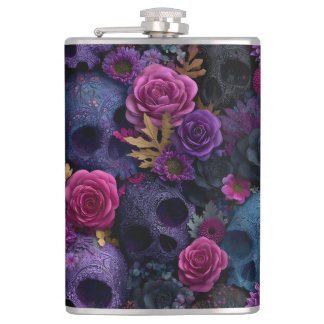 Dunkles gotisches florales Totenkopf-Nahtlosmuster Flachmann