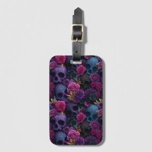 Dunkles gotisches florales Totenkopf-Nahtlosmuster Gepäckanhänger