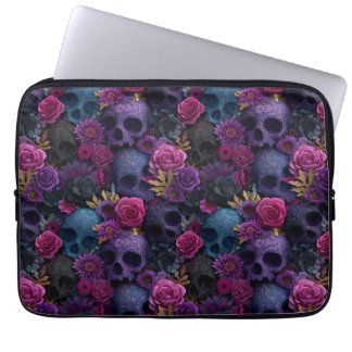 Dunkles gotisches florales Totenkopf-Nahtlosmuster Laptopschutzhülle