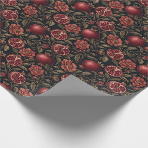 Dunkles Granatapfel-Botanisches-Blumen-Vintage-Gar Geschenkpapier