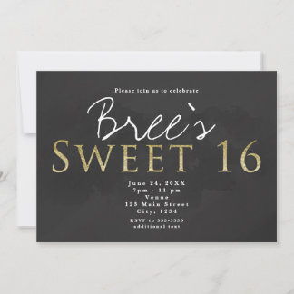 Dunkles Gray & Gold SWEET 16 Chic Geburtstagsparty Einladung