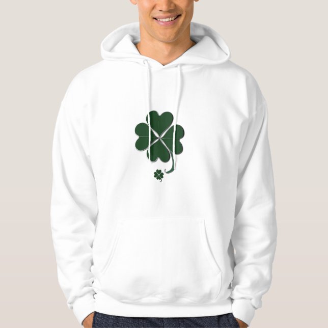 Dunkles Grün 4 Leaf Clover St. Patrick's Day Weiß Hoodie (Vorderseite)