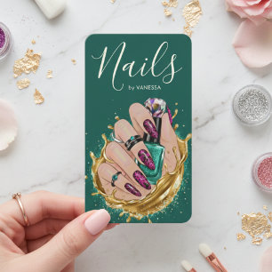 Dunkles Grün Nagelstudio Manicurist Künstler Chic Visitenkarte