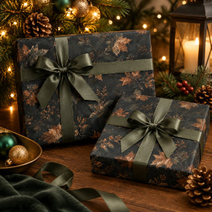 Dunkles Herbstlaub Nahtloses Botanisches Muster Geschenkpapier