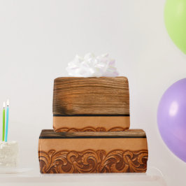 Dunkles Holz geschichteter Leder Western Naturstil Geschenkpapier