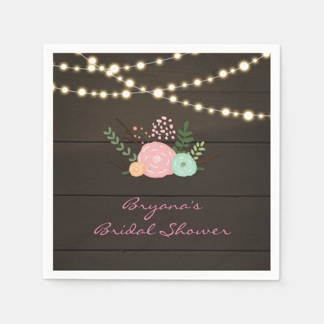 Dunkles Holz & Rustikale Flora & Lights Napkins Serviette (Vorderseite)