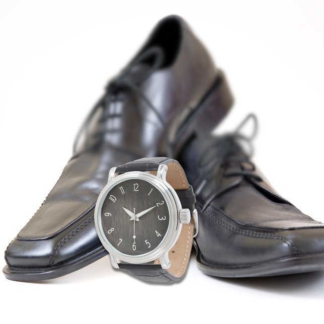 Dunkles Holz schwarzes Leder Strap Watch Armbanduhr (Von Creator hochgeladen)