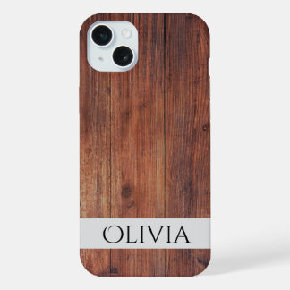 dunkles Holz und modern personalisiert iPhone 15 Plus Hülle