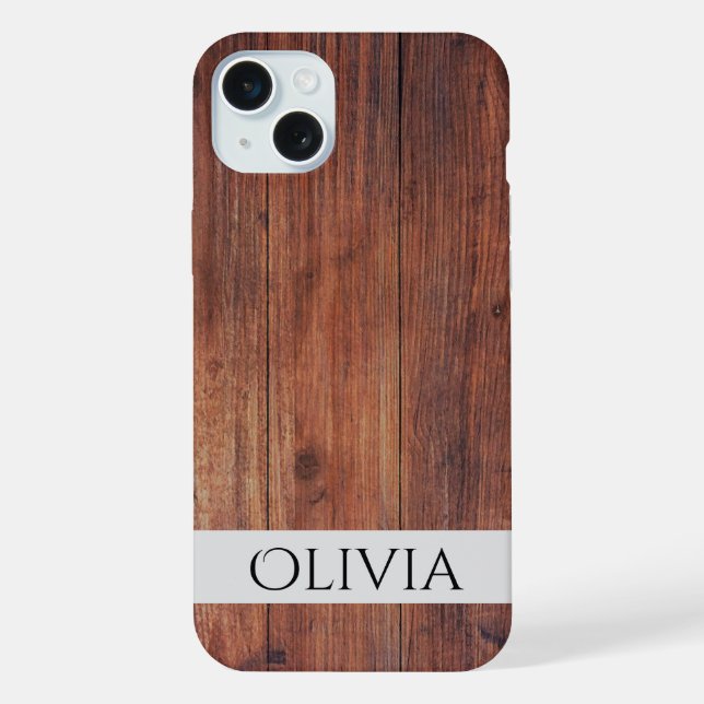 dunkles Holz und modern personalisiert  iPhone Hülle (Rückseite)